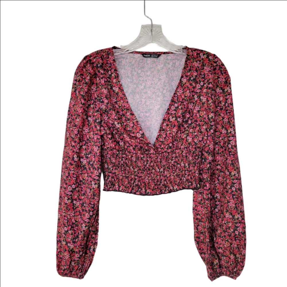 SHEIN Multicolor Floral V-Neck Crop Top